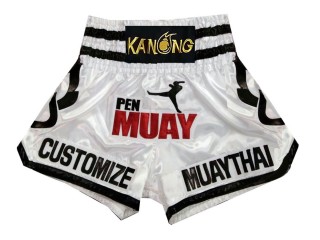 Shorts Boxe Thai Blanc Personnalisé : KNSCUST-1114